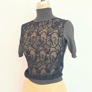 Silk Lace & Cashmere Short Sleeve Turtle Neck Sweater